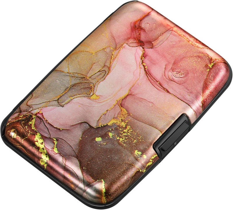 ELFISH Mini RFID Aluminum Wallet Credit Cards Holder Business Card Case Metal ID Case for Men Women（Pink Grey Marble - Image 1